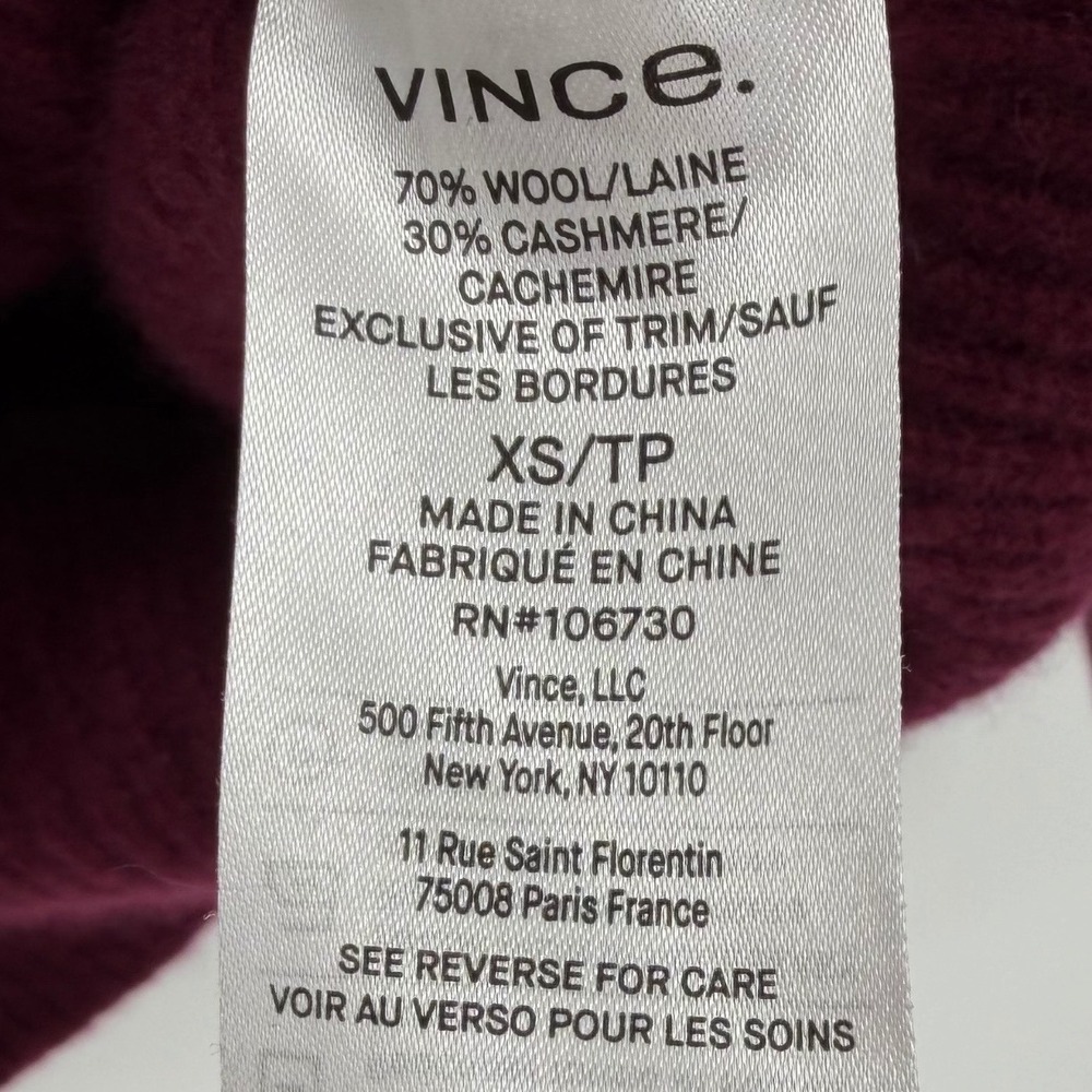 Vince Oversized Wool & Cashmere Cardigan Burgundy Ribbed V-Neck XS - Picture 4 of 14